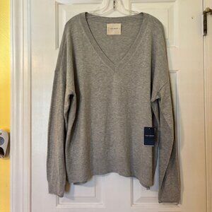 NWT Lucky Brand Gray Cotton/Cashmere Blend Cloud-Soft V-Neck Sweater Wmn Size XL
